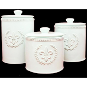 Cream Ceramic Fleur De Lis Canister Cream Ceramic Fleur De Lis Canister