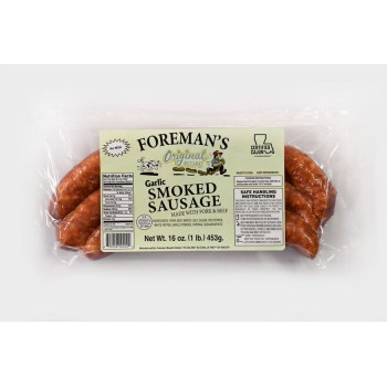 Foreman's Smoked Pork & Beef Garlic Sausage 16 oz Foreman's Smoked Pork & Beef Garlic Sausage 16 oz