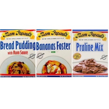 New Orleans Desserts Bundle - 1 each of Bread Pudding, Bananas Foster and Praline Dessert Mixes New Orleans Desserts Bundle - 1 each of Bread Pudding, Bananas Foster and Praline Dessert Mixes
