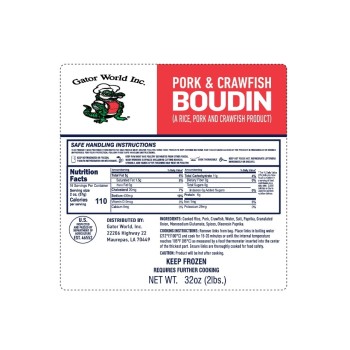 Gator World Pork & Crawfish Boudin 2 lb Pack Gator World pork and crawfish boudin 2 lb Louisiana Cajun sausage